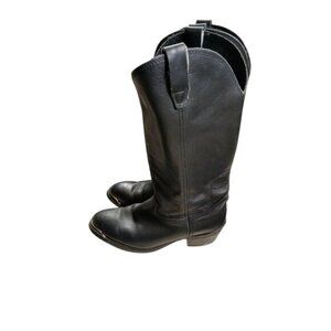 Vulcan Mens 9B Black Leather Cowboy Western Silver Toe Cap Boots Oil Resistant